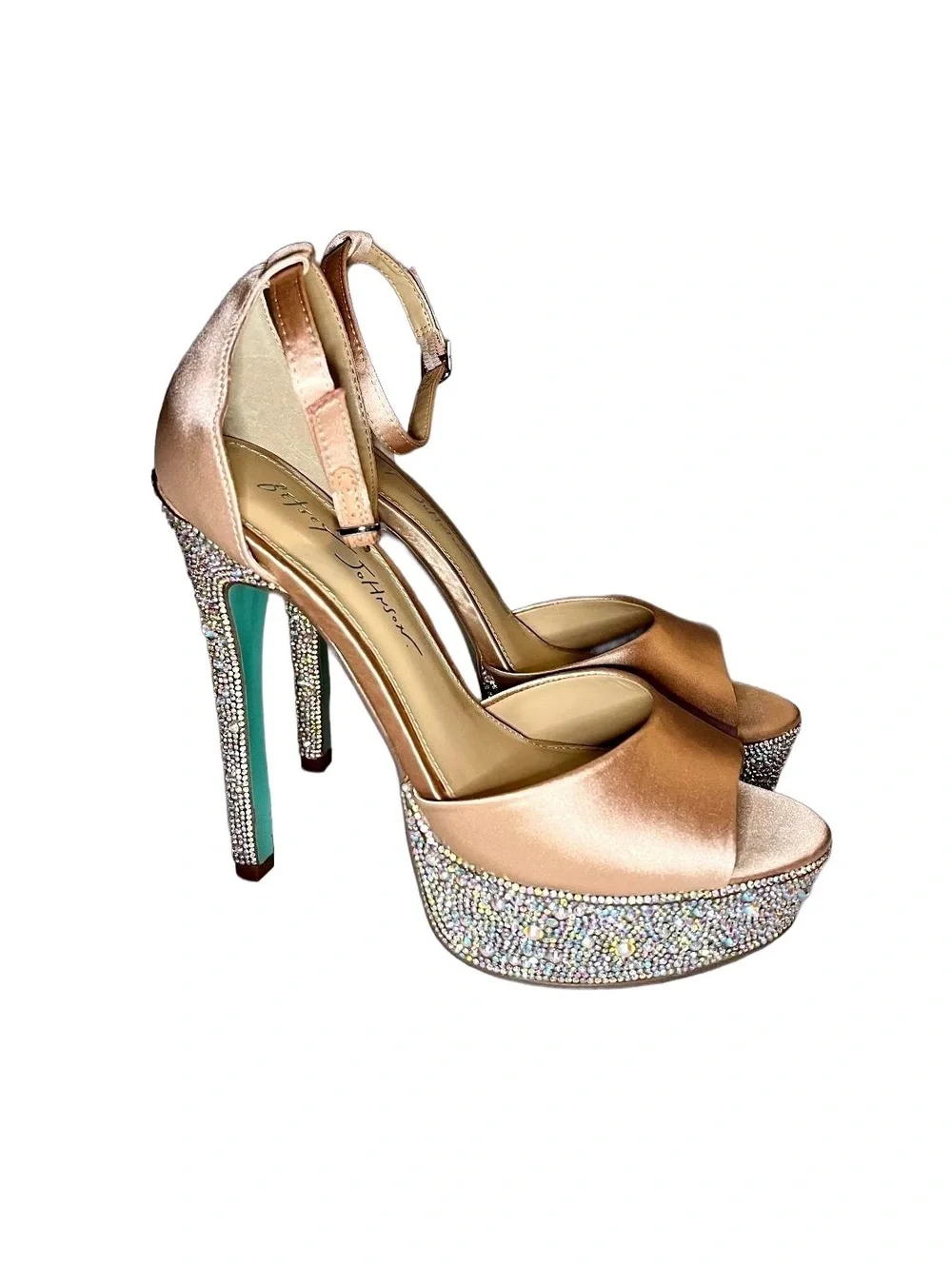 Betsey Johnson Karma Champagne Rhinestone Platform Heels Size 8